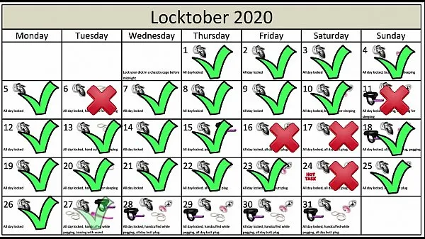 Свежие клипы Locktober 2020 - Задачи, которые каждый надлежащий раб целомудрия должен выполнять в этом месяце года. Вы должны последовательно выполнять все задания. Вы не должны пропускать ни одной задачи. Любое задание, которое вы пропустите по какой-либо причине, оз Туб