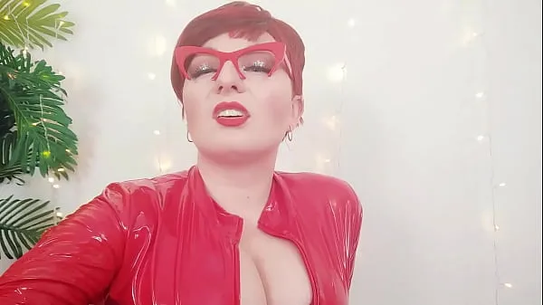 Fresh red vinyl catsuit and dirty talk clips Tube