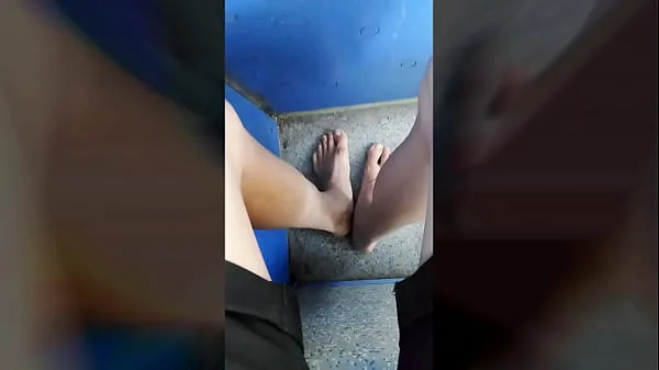 Fresh Twink walking barefoot on the road and still no shoe in a tram to the city clips Tube